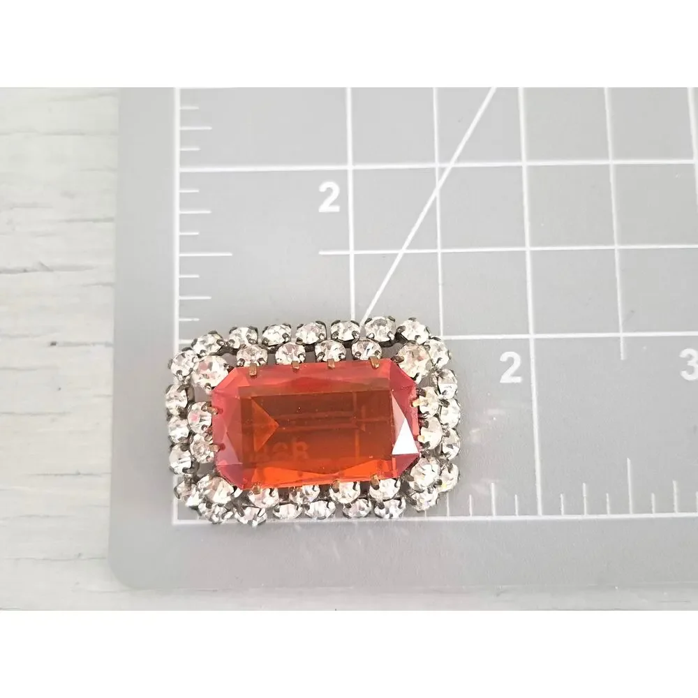 Vintage Orange and Clear Rectangle Statement Brooch